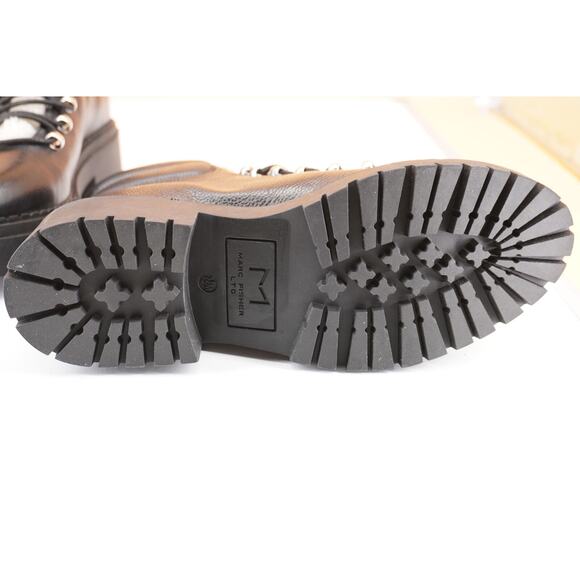 Marc Fisher Nairy Black Leather Shearling ankle boot size 7.5 biker Lugg wool - Picture 7 of 11